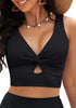 LookbookStore Tankini Tops for Women Cut Out Long Bikini Top Twist Knot Padded Adjustable Swimsuit Tops Only Resort Wear