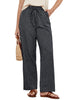 Black White Stripe Women's Drawstring Full Length High Waist Long Pants Wide Leg Striped Trousers