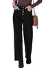 True Black Trendy Wide Leg Jeans for women Chic High Waisted Stretchy Button Front Denim Pants