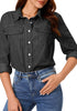 Stone Gray Women's Long Sleeve Shirt Button Front Western-inspired Urban Streetwear Denim Blouse Top