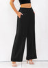 Black Women's High Waisted Wide Leg Pants Back Elastic Trouser Business Casual Pants With Pockets