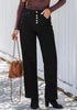 True Black Trendy Wide Leg Jeans for women Chic High Waisted Stretchy Button Front Denim Pants