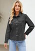 Stone Gray Women's Long Sleeve Shirt Button Front Western-inspired Urban Streetwear Denim Blouse Top