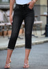 Washed Black Women's High Waisted Straight Leg Denim Jeans Pockets Casual Capri Pants