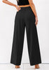 Black Women's High Waisted Wide Leg Pants Back Elastic Trouser Business Casual Pants With Pockets
