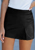 Black Women's High Waisted Faux Leather Skirts Pull On Shorts With Side Split