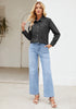 Stone Gray Women's Long Sleeve Shirt Button Front Western-inspired Urban Streetwear Denim Blouse Top