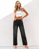 Faded Black Women's High Waisted Denim Crossover Baggy Staright Leg Jeans Pants