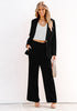 Black Women's Business Casual Pocket Notched Lapels Blazer Long Rolled Up Sleeve Blazer