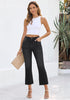 Washed Black Women's High Waisted  Stretch Raw Hem Distressed Flare Denim Jeans Pants