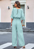 Misty Green Women's 2 Pieces Outfits Faux Wrap Crop Top Elastic High Waisted Wide Leg Pants