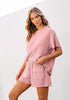 Rose Pink Women's Casual Pantsuit Set Top and Short Pajamas