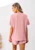 Rose Pink Women's Casual Pantsuit Set Top and Short Pajamas