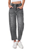 Foxy Gray Women's Cropped Denim High Waisted Jeans Pull On Straight Leg Stretch Barrel Jeans