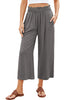 Dark Gray Women's High Waisted Wide Leg Elastic Waist Linen Palazzo Pants Pull On Smock Waist Baggy Fit Trousers