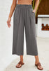 Dark Gray Women's High Waisted Wide Leg Elastic Waist Linen Palazzo Pants Pull On Smock Waist Baggy Fit Trousers