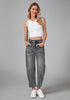 Foxy Gray Women's Cropped Denim High Waisted Jeans Pull On Straight Leg Stretch Barrel Jeans