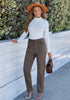 Dark Gray - Women's High Waist Straight Leg Corduroy Pants with Comfort Stretch Waistband Vintage Casual Fall Winter