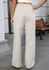 Beige Blue Stripe Women's Drawstring Full Length High Waist Long Pants Wide Leg Striped Trousers