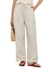 Beige Blue Stripe Women's Drawstring Full Length High Waist Long Pants Wide Leg Striped Trousers