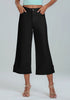 True Black Women's High Waisted Wide Leg Denim Jeans Cuffed Hem Baggy Pockets Capri Pants