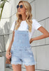 Cool Blue Women's Ripped Denim Bib Overall Shorts Raw Hem Shortall Jeans