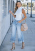Roadnight Blue Women's High Waisted Wide Leg Denim Jeans Cuffed Hem Baggy Pockets Capri Pants