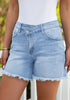 Blue Breeze Women's High Waisted Denim Jeans Shorts Frayed Raw Hem Crossover Waist Casual Summer Shorts