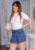 Classic Blue Women's High Waisted Denim Shorts Button Front Casual Denim Skorts With Pocket