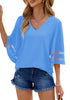 Dressy Tops for Women Women's Summer Casual V Neck Mesh Panel 3/4 Bell Sleeve Loose Blouse Top