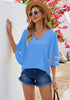 Dressy Tops for Women Women's Summer Casual V Neck Mesh Panel 3/4 Bell Sleeve Loose Blouse Top