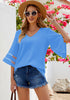 Dressy Tops for Women Women's Summer Casual V Neck Mesh Panel 3/4 Bell Sleeve Loose Blouse Top