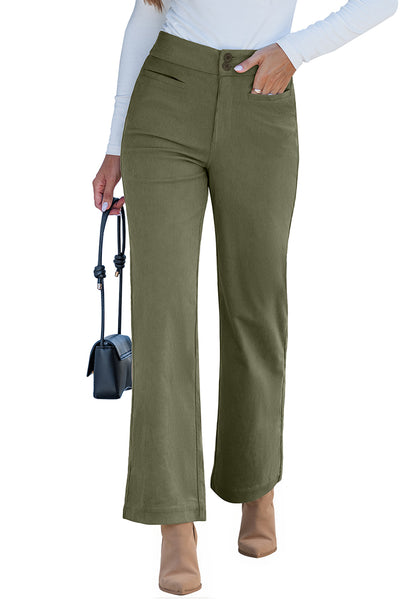 Olive Green  Women's Wide Leg Corduroy Pants Fashion High Waisted Pants with Pockets