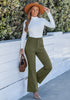Olive Green Women's High Quality Corduroy Pants High Waist Winter Flared Pants Carry Pockets