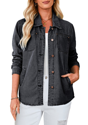 Denim Jackets for Women Trendy Long Sleeve Button Down Shirt Jacket  with Pocket