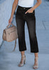 2024 Women's Casual Washed Black Denim High Waisted Slim Fit Jeans Capri Pants With Pockets