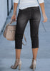 Washed Black Women's Capri Pants High Waisted Ripped Denim Skinny Jeans