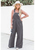 Faded Black Women's Sleeveless Wide Leg Baggy Bib Overall with Adjustable Denim Straps