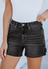 Washed Black Women's High Waisted Distressed Denim Jeans Stretchy Summer Casual Shorts