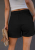 Black Women's High Waist Back Elastic Waist Shorts Cuffed Hem Short Pants