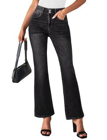 Washed Black Women's Bell Bottom Casual Denim Flare High Waisted Jean Stretch Clothing