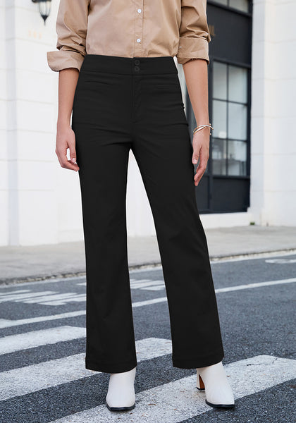 Black  Women's Wide Leg Corduroy Pants Fashion High Waisted Pants with Pockets