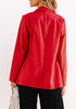 Red Women's Business Casual Pocket Notched Lapels Blazer Long Rolled Up Sleeve Blazer