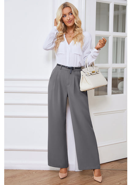 Titanium Gray Women's High Waisted Wide Leg Business Work Pants