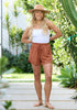 Rust Women's High Waisted Elastic Shorts Skinny Belt Regular Fit Short Pants