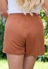 Rust Women's High Waisted Elastic Shorts Skinny Belt Regular Fit Short Pants