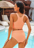 Cantaloupe Women's High Waisted Two Piece Bikini Sets Textured High Neck Racer Back Swimsuits