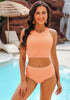 Cantaloupe Women's High Waisted Two Piece Bikini Sets Textured High Neck Racer Back Swimsuits