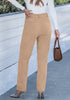 Pale Khaki - Women's High Waist Straight Leg Corduroy Pants with Comfort Stretch Waistband Vintage Casual Fall Winter