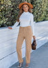 Pale Khaki - Women's High Waist Straight Leg Corduroy Pants with Comfort Stretch Waistband Vintage Casual Fall Winter